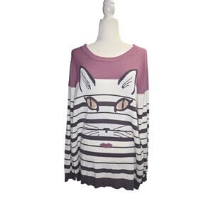 DG2 By Diane Gilman Colorblock Striped Cat Sweater Rose Gray Size 1X